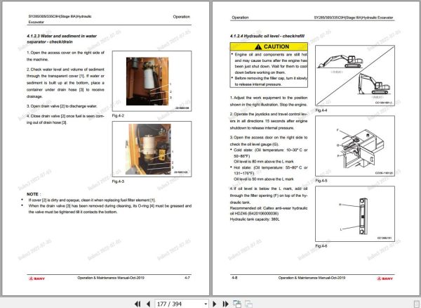 Sany Excavator SY285C SY305C SY335C Operation and Maintenance Manual EN 1