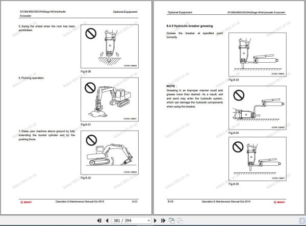 Sany Excavator SY285C SY305C SY335C Operation and Maintenance Manual EN 2