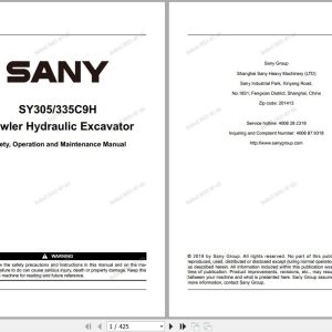 Sany Excavator SY305C9H SY335C9H Operation and Maintenance Manual EN