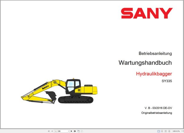 Sany Excavator SY335 Maintenance Manual and Schematic 534654 1