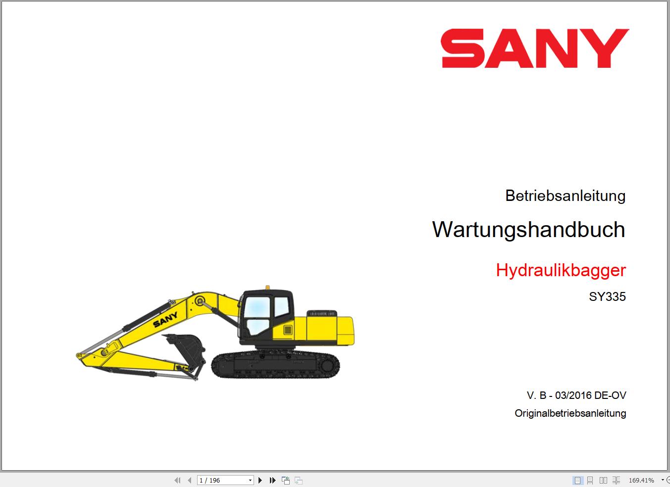 Sany Excavator SY335 Maintenance Manual and Schematic 534654 1