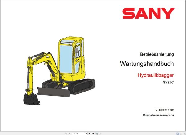 Sany Excavator SY35C Maintenance Manual and Diagram 534129 DE 1