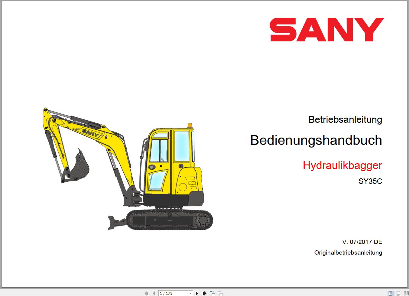Sany Excavator SY35C Operation Manual 534130 DE 1