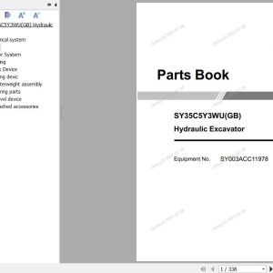 Sany Excavator SY35C Parts Book SY003ACC11978 EN