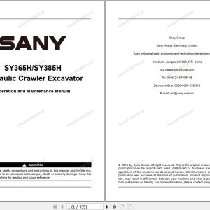 Sany Excavator SY365H SY385H Operation and Maintenance Manual EN
