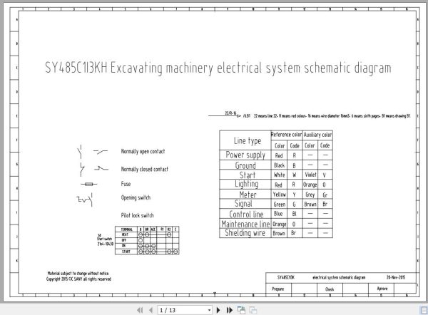 Sany Excavator SY485C Electrical and Hydraulic Schematic EN