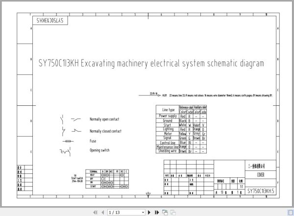 Sany Excavator SY750C Electrical and Hydraulic Schematic EN