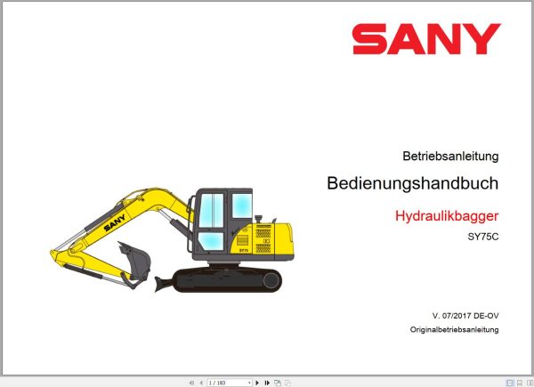 Sany Excavator SY75C Operation Manual 500996 DE 1