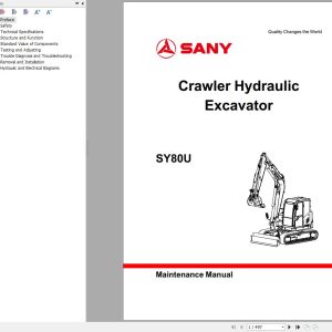 Sany Excavator SY80U Electrical and Hydraulic Schematic Maintenance Manual EN 1