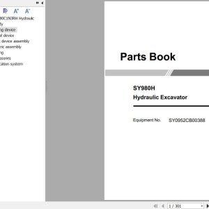 Sany Excavator SY980H Parts Book SY0952CB00388 EN