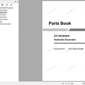 Sany Hydraulic Excavator SY135C Parts Book SY013NCC07388 EN