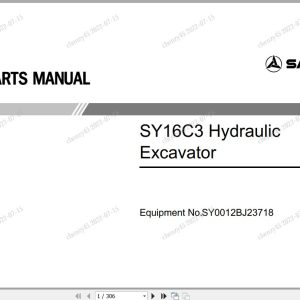 Sany Hydraulic Excavator SY16C Parts Manual SY0012BJ23718 EN