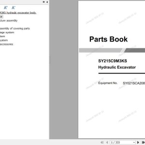 Sany Hydraulic Excavator SY215C Parts Book SY021SCA20898 EN