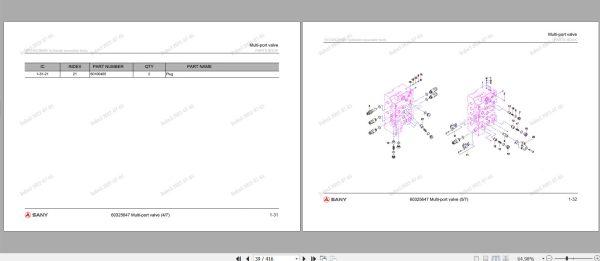 Sany Hydraulic Excavator SY245C9 Parts Manual SY0245BJG3268 EN 2