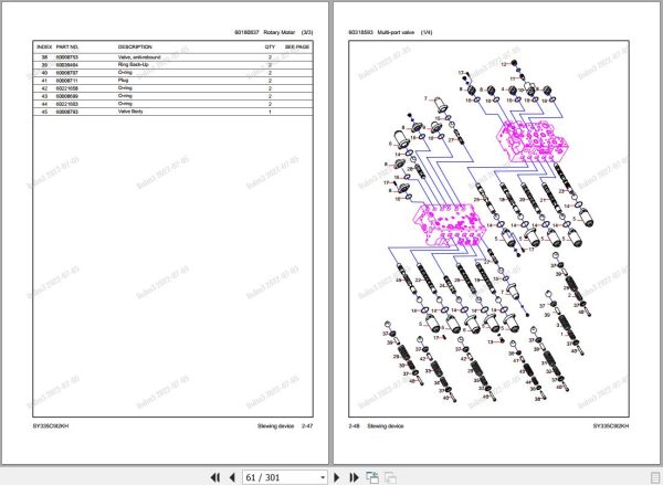 Sany Hydraulic Excavator SY335C Parts Book SY033BBK02098 EN 2