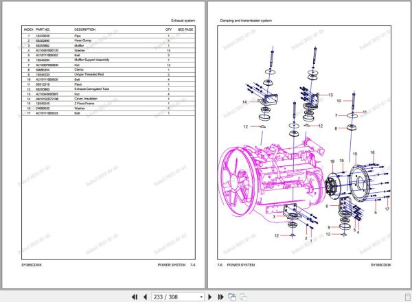 Sany Hydraulic Excavator SY365C Parts Book SY036GBK50078 EN 1