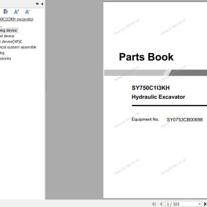 Sany Hydraulic Excavator SY750C1I3KH Parts Book SY0753CB00698 EN