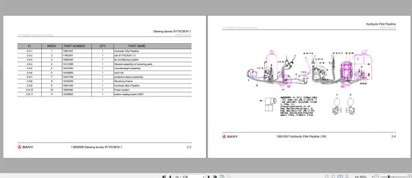 Sany Hydraulic Excavator SY75C9 Parts Manual SY007CBK91818 EN 1