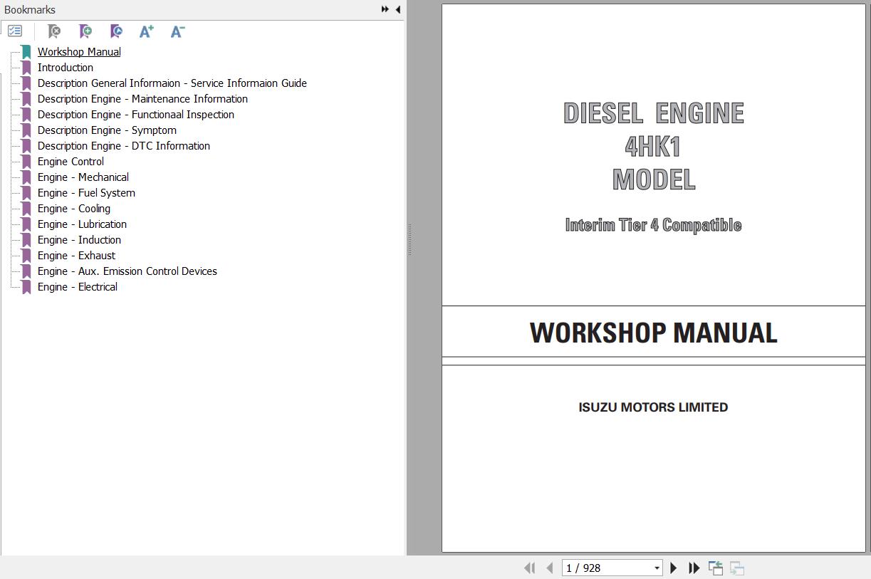 Sany Isuzu Engine 4HK1 Interim Tier 4 Compatible Workshop Manual IDE 2620 EN 1