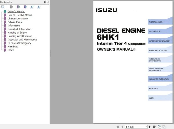 Sany Isuzu Engine 6HK1 Interim Tier 4 Compatible Owner Manual IDE 6410 EN 1
