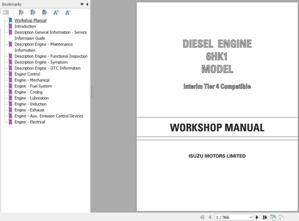 Sany Isuzu Engine 6HK1 Interim Tier 4 Compatible Workshop Manual IDE 2610 EN 1