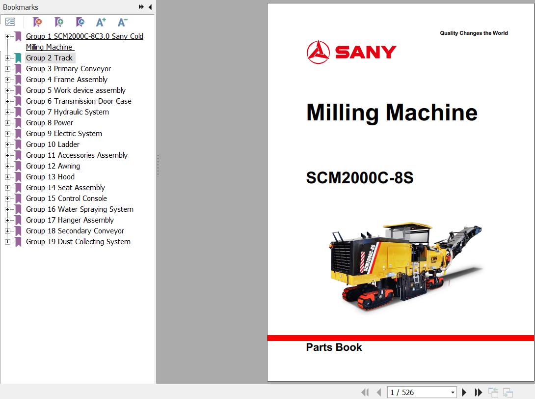 Sany Milling Machine SCM2000C 8S Parts Book XB0220CA0056 EN
