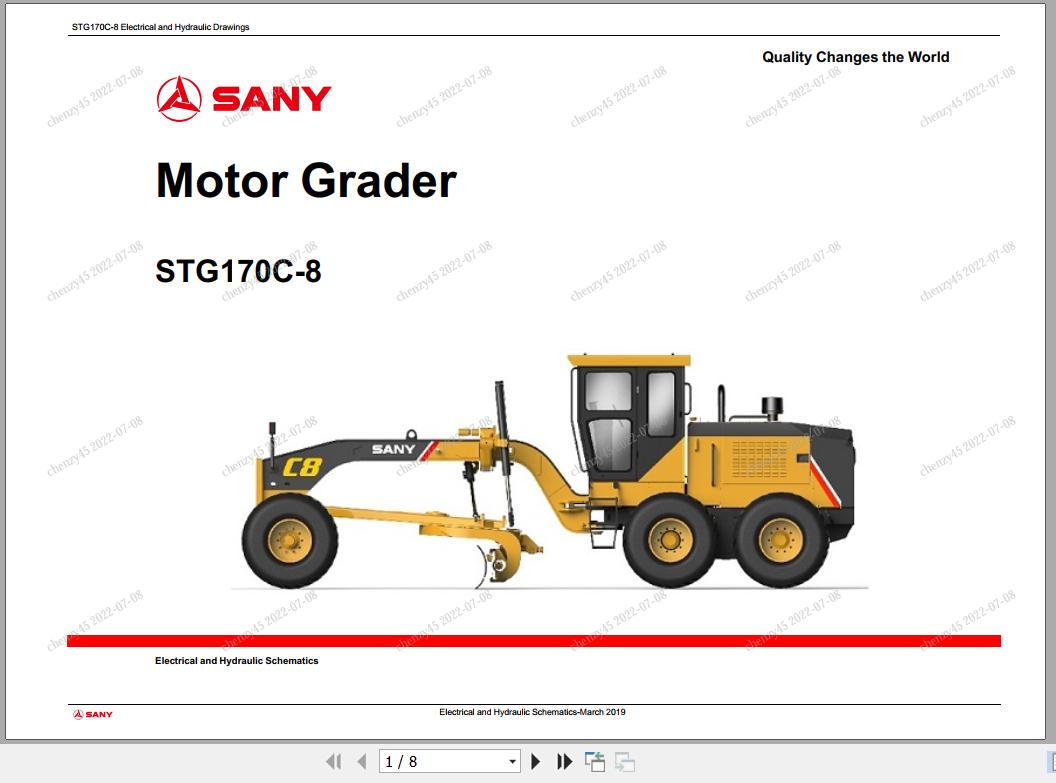 Sany Motor Grader STG170C 8 Electrical and Hydraulic Schematic EN