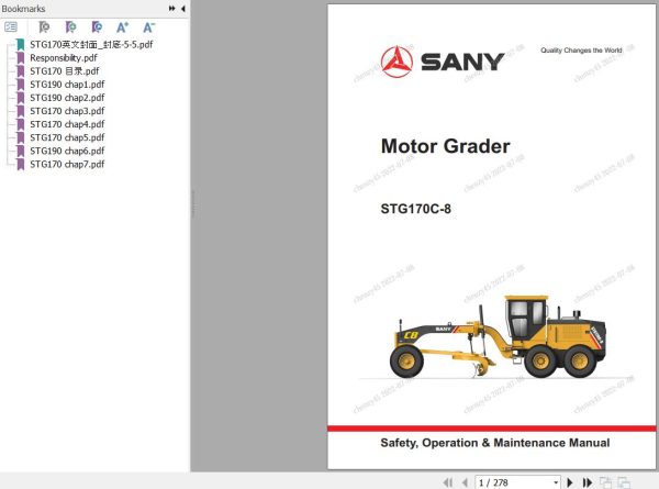 Sany Motor Grader STG170C 8 Operation and Maintenance Manual EN