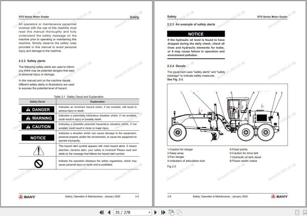 Sany Motor Grader STG170C 8 Operation and Maintenance Manual EN 1