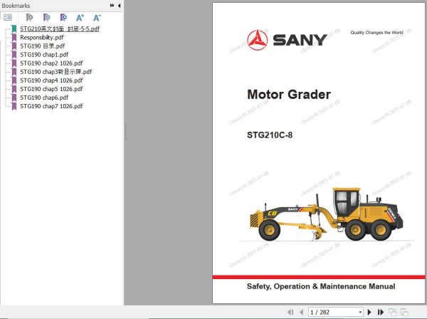 Sany Motor Grader STG210C 8 Operation and Maintenance Manual EN