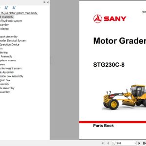 Sany Motor Grader STG230C 8 Parts Book PY5823CC2072 EN