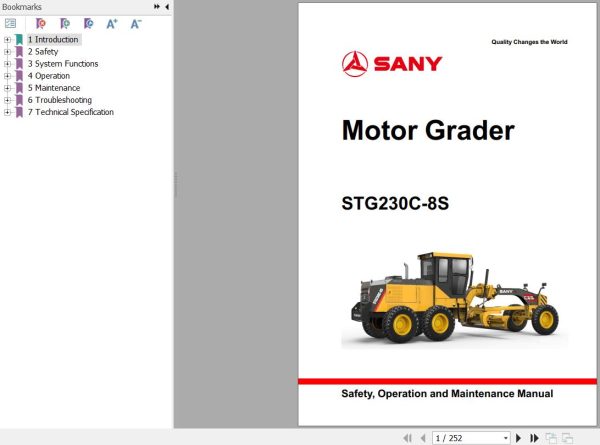 Sany Motor Grader STG230C 8S Operation and Maintenance Manual EN