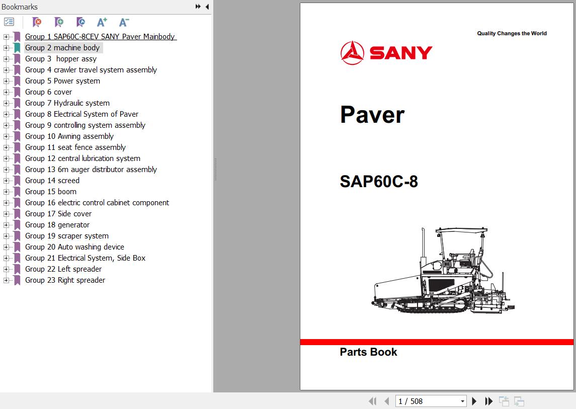 Sany Paver SAP60C 8 Parts Book LT2360CB0633 EN