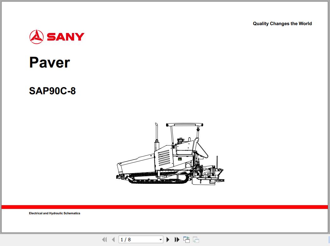 Sany Paver SAP90C 8 Electrical and Hydraulic Schematic EN