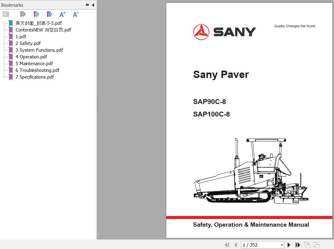 Sany Paver SAP90C 8 SAP100C 8 Operation and Maintenance Manual EN