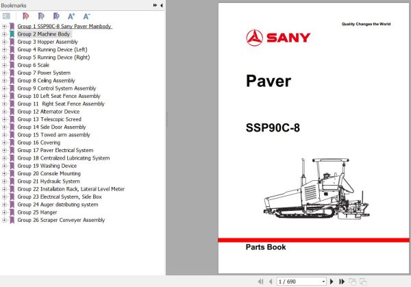 Sany Paver SSP90C 8 Parts Book LT8790CB0510 EN