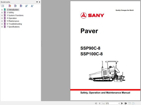 Sany Paver SSP90C 8 SSP100C 8 Operation and Maintenance Manual EN
