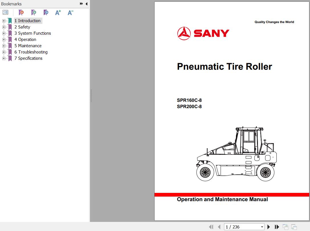 Sany Roller SPR160C 8 SPR200C 8 Operation and Maintenance Manual EN