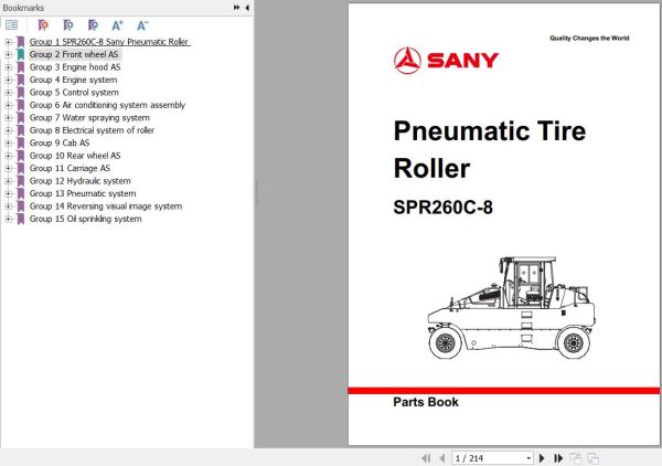 Sany Roller SPR260C 8 Parts Book YZ3826CA0338 EN