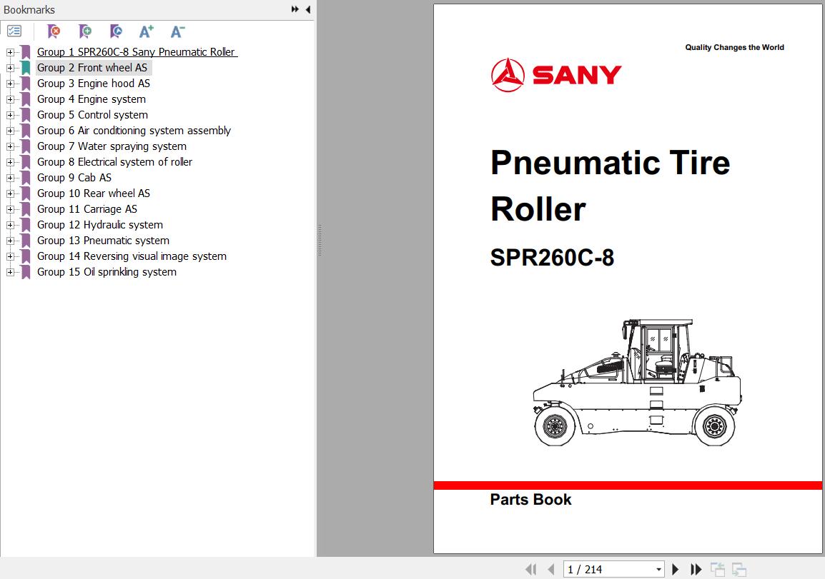 Sany Roller SPR260C 8 Parts Book YZ3826CA0338 EN