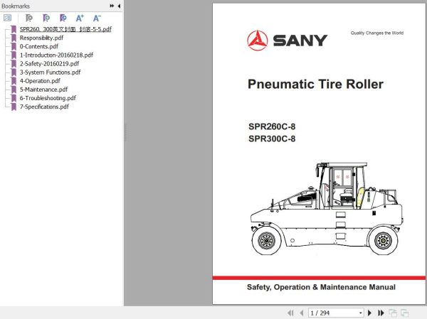 Sany Roller SPR260C 8 SPR300C 8 Operation and Maintenance Manual EN