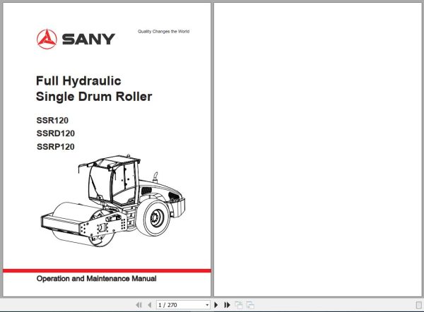 Sany Roller SSR120 SSRD120 SSRP120 Operation and Maintenance Manual EN