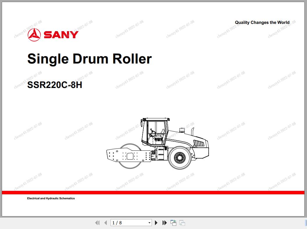 Sany Roller SSR220C 8H Electrical and Hydraulic Schematics EN