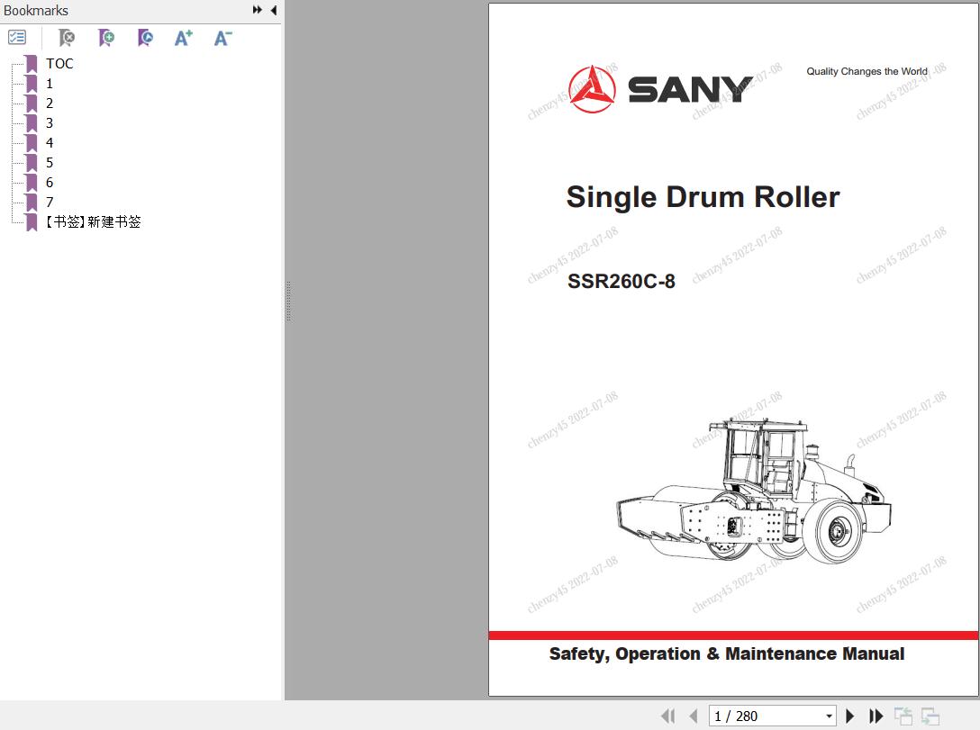 Sany Roller SSR260C 8 Operation and Maintenance Manual EN