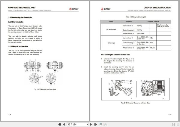 Sany Single Drum Roller SSR120 Maintenance Manual EN 2