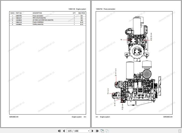 Sany Single Drum Roller SSR200C 8H Parts Book YZ1820CA0328 EN 2