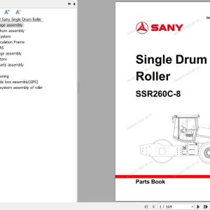 Sany Single Drum Roller SSR260C 8 Parts Book YZ1826CA1422 EN