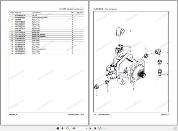 Sany Single Drum Roller SSR260C 8 Parts Book YZ1826CA1422 EN 1