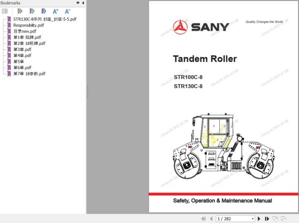 Sany Tandem Roller STR100C 8 STR130C 8 Operation and Maintenance Manual EN
