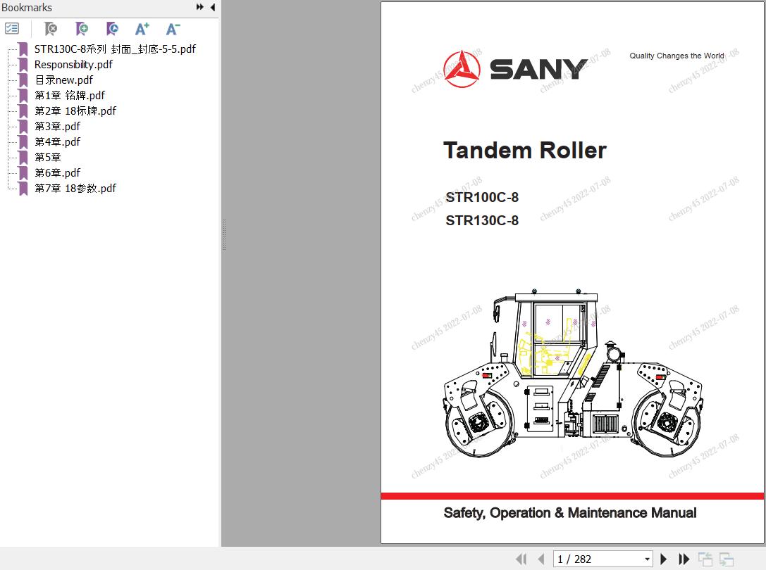 Sany Tandem Roller STR100C 8 STR130C 8 Operation and Maintenance Manual EN